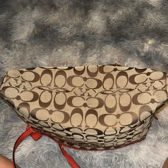 EUC Coach Signature Canvas File Crossbody Bag Khaki/Classic Red F36378 - Picture 9 of 12